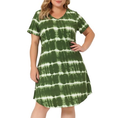 Agnes Orinda Women's Plus Size Tie Dye V Neck Trendy High Low Hem Casual Midi T-Shirt Dress