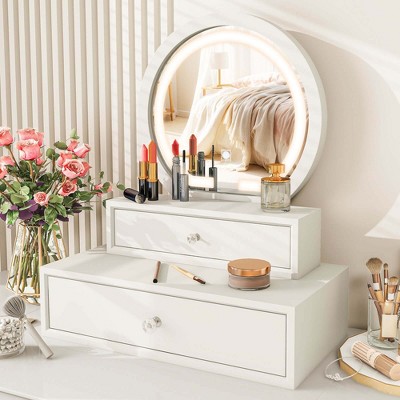 White MDF Vanity Mirror with LED Light and Storage Drawers