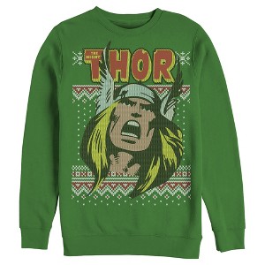 Men's Marvel Thor Retro Comic Holiday Ugly Sweater Sweatshirt - 1 of 3