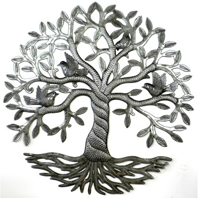 Slickblue Handcrafted 24" Entwined / Twisted Tree of Life Metal Wall Art, Vibrant Painted Steel for Indoor/Outdoor