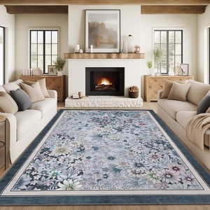 Acekool Modern Floral Area Rug Washable Non-Slip Foldable Soft Faux Wool for Living Room Bedroom Kitchen - 1 of 4