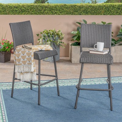 TOAOTBNBOB Industrial Armless Barstools Set of 2, Outdoor Bar Chair with Curved Footrest, Comfortable Bar Stools with Wicker Seats