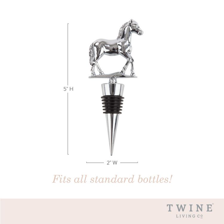 Twine Derby Wine Bottle Stopper, Keep Wine Fresh, Stainless Steel Horse Wine Stopper for Outdoor Party, Home Bar Gifts, Fits Standard Bottles, Silver, 3 of 10