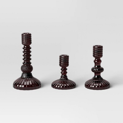 3pk Burgundy Halloween Glass Taper Candle Holders - Threshold™