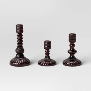 3pk Burgundy Halloween Glass Taper Candle Holders - Threshold™ - 1 of 3