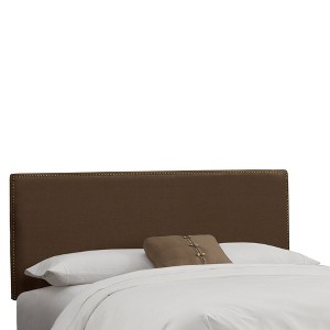 Queen Arcadia Nailbutton Headboard Linen Chocolate with Brass Nail Buttons - Skyline Furniture, Linen Brown