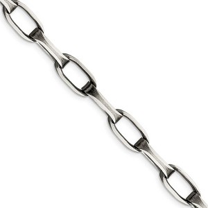 Black Bow Jewelry Men's 8mm, Sterling Silver Antiqued Oval Cable Chain Necklace - 1 of 4