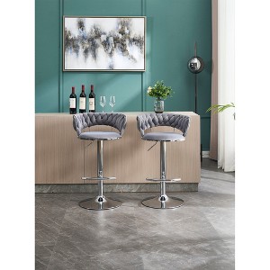 Velvet Bar Stools Set of 2 with Adjustable Height, 360¡ã Swivel, Chrome Footrest and Legs for Kitchen, Dining, or Bar - 1 of 4