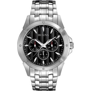 Bulova Men's Classic Dress 6-Hand Multi-Function Day/Date Quartz Watch, Black Patterned Dial, 43mm - 1 of 4