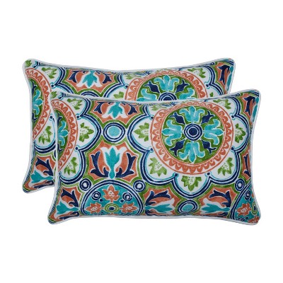 2pk Lagoa Tile Flamingo Rectangular Outdoor Throw Pillow Blue - Pillow Perfect