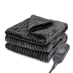 Sunbeam 50"x60" Heated Throw Blanket 3 Heat Settings Textured Velvet Slate - 1 of 4