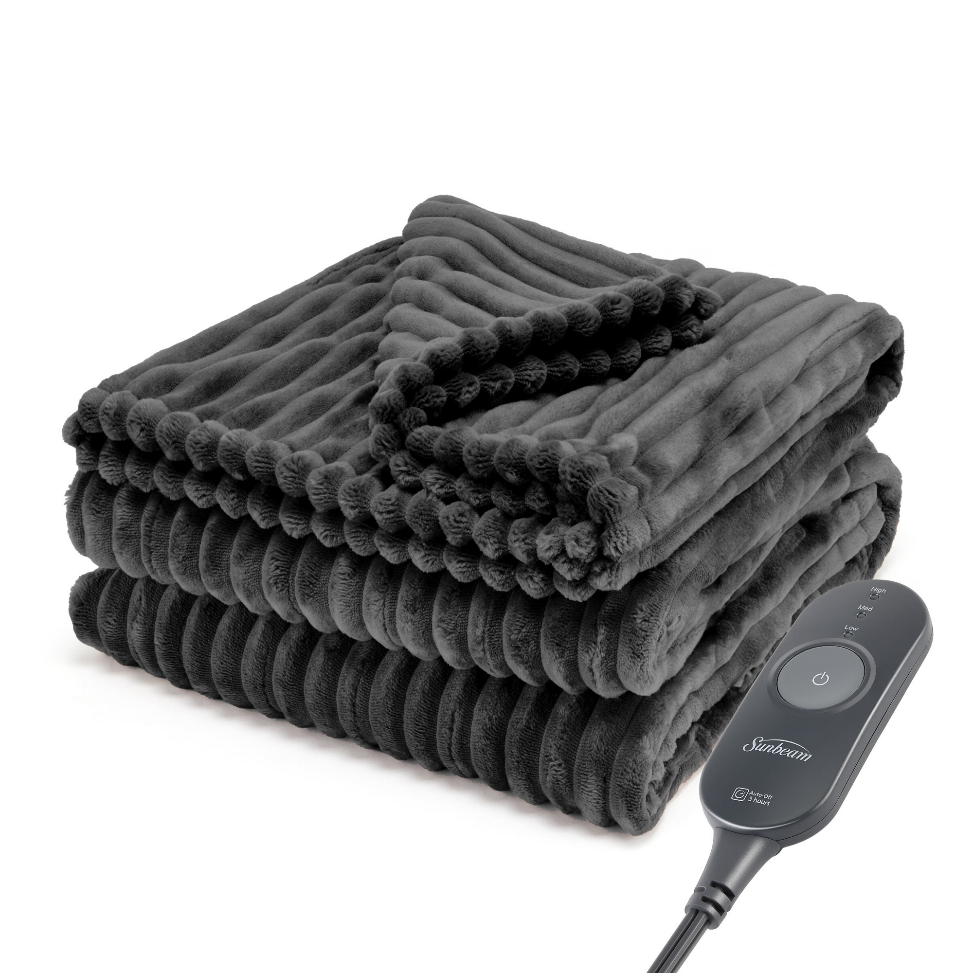 Sunbeam 50"x60" Heated Throw Blanket 3 Heat Settings Textured Velvet Slate