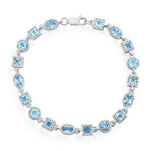 Simona Sterling Silver Oval & Square Gem Bracelet - Blue Topaz - Blue - 7.5 Inch - 1 of 3