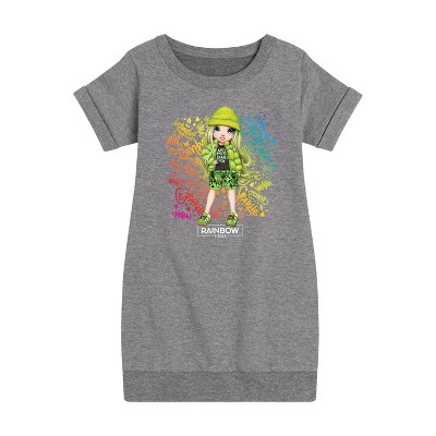 - Rainbow High - Jade Hunter Rainbow Graffiti Graphic Short Sleeve Fleece Dress