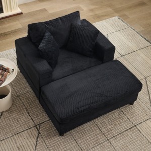 Hrinhom 43"W Corduroy Sofa Bed,Chaise Lounge Chair with Storage Ottoman +3 Pillows - 1 of 4