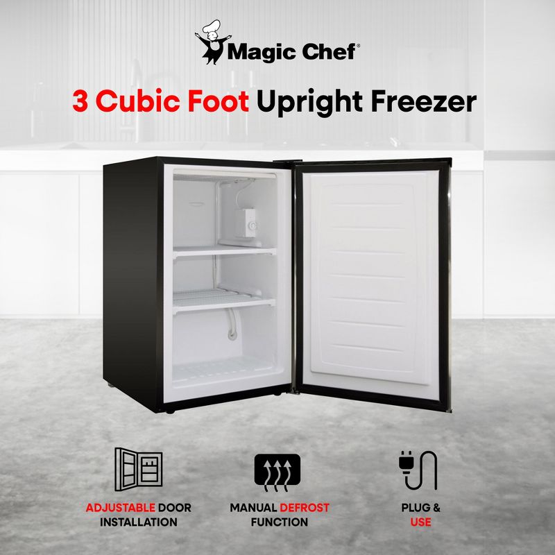 Magic Chef Compact Mini Freezer for Bedroom, Garage, Office, and More with Manual Defrost Function and Recessed Door Handle, Silver, 2 of 7