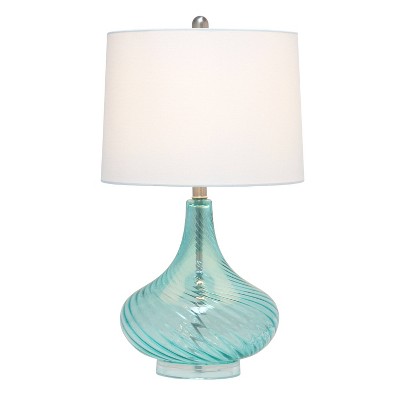 Light Blue Glass Gourd Table Lamp with White Fabric Shade