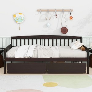 MAYEERTY Twin Pine Wood Daybed with Two Storage Drawers, 10 Support Slats, Brown - 1 of 4
