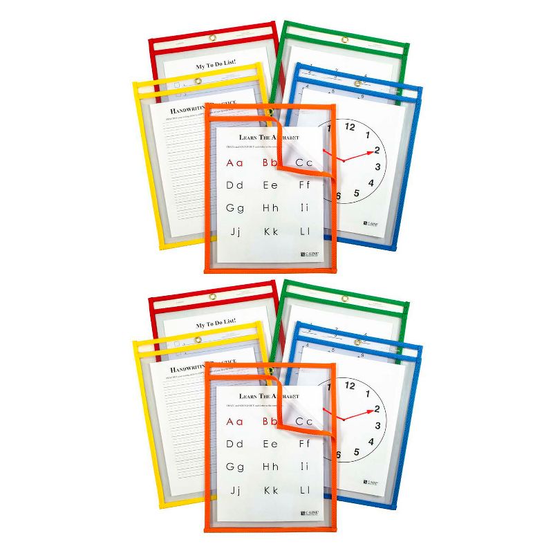 C-Line® Super Heavyweight Plus Reusable Dry Erase Pockets - Study Aid, Assorted Primary Colors, 9 x 12, 5 Per Pack, 2 Packs, 1 of 3