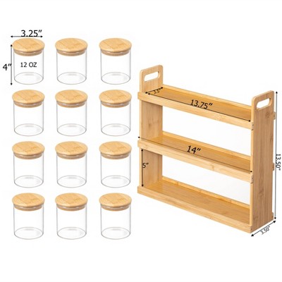 Basicwise 3-Tier Bamboo Spice Rack & Pantry Organizer with 12 Glass Jars.Perfect for Storage in Kitchens to Keep Seasoning Containers Neatly Displayed — фото 6