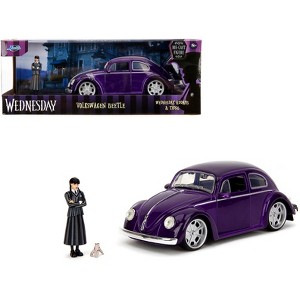 Volkswagen Beetle Purple Metallic and Wednesday Addams Diecast Figure "Wednesday" (2022) TV 1/24 Die Cast Model Car by Jada - 1 of 4