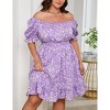 Women's Plus Size Square Neck Printing Smocked Dress Ruffled Cap Sleeves Dress A Line Maxi Formal Dress - 2 of 4