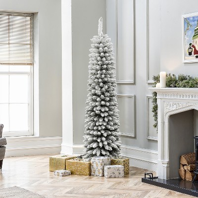 6ft Flocked Pencil Slim Artificial Christmas Tree with Metal Stand