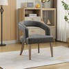 Lyngins 25.79" Wide Modern Barrel Chair, Open Back Upholstered Accent Chair with Weathered Solid Wood Legs, PU Fabric Dining Chair for Dining Room - 2 of 4