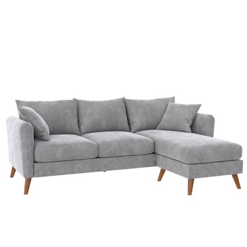 Magnolia Sectional Sofa With Pillows Light Gray Velvet - Novogratz