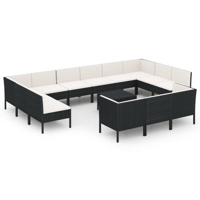 vidaXL Patio Lounge Set Outdoor Sectional Sofa Set Table Poly Rattan Black
