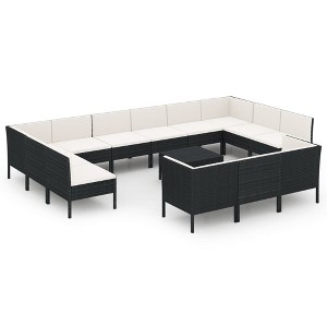 vidaXL Patio Lounge Set Outdoor Sectional Sofa Set Table Poly Rattan Black - 1 of 4