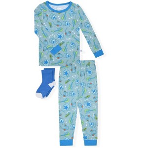 Sleep On It Infant & Toddler Boys 2-Piece Super Soft Jersey Snug-Fit Pajama Set with Matching Socks - 1 of 4