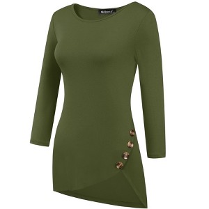 Allegra K Women's 3/4 Sleeve Round Neck Button Decor Casual Stretchy Tunic Tops - 1 of 4