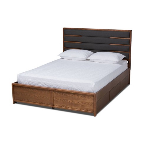 King Elin Wood Platform Storage Bed With Drawers Dark Gray walnut