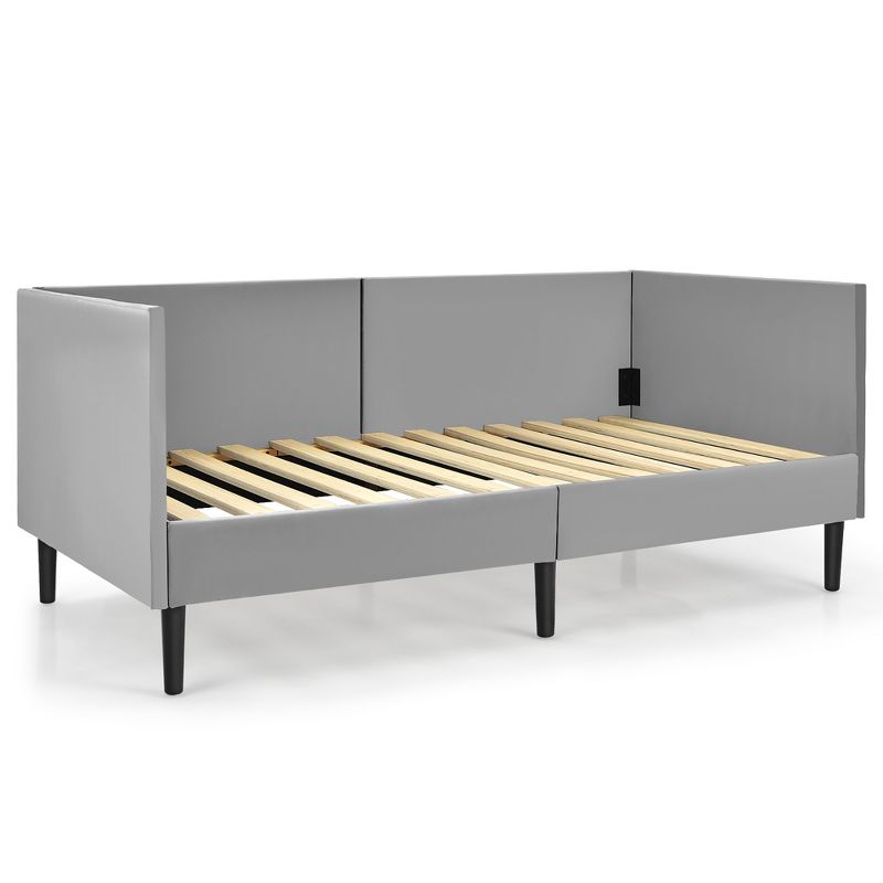 Costway Twin Daybed Upholstered Linen Wooden Sofa Bed Frame Heavy Duty Living Room Grey, 1 of 11