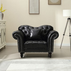 Chesterfield Faux Leather Armchair Accent Club Chair with Cushion for Living Room Bedroom Apartment - Morden Fort - 1 of 4