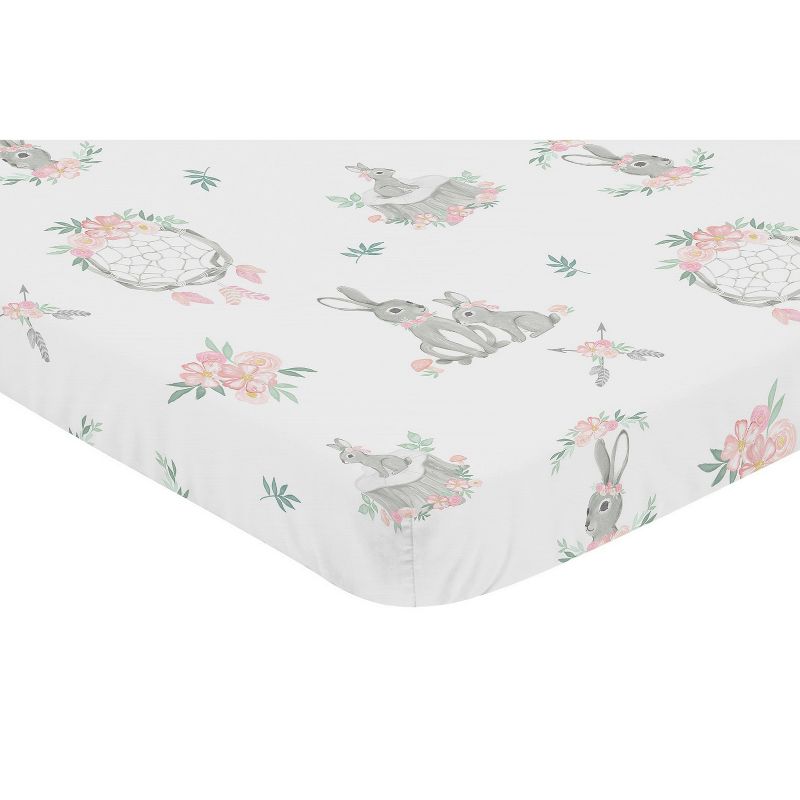 Sweet Jojo Designs Girl Baby Fitted Mini Crib Sheet Bunny Floral Pink and Grey, 3 of 6