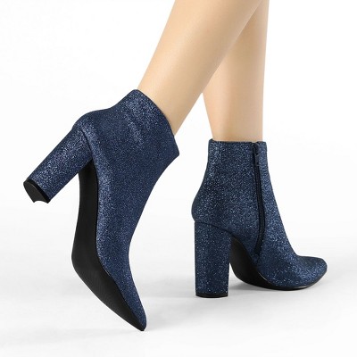 Allegra K Women's Printed Pointed Toe Ankle Boots - Chunky High Heel - View #4
