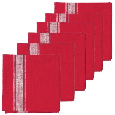Rustic Red and White Cotton Striped Napkin Set of 6