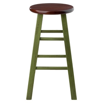Winsome Ivy 24" Rustic Green & Walnut Wood Counter Stool