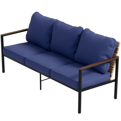 EAGLE PEAK Sunset Dune Collection Modern Outdoor Furniture Sofa, 3-Seat Wicker Patio Couch with Cushions