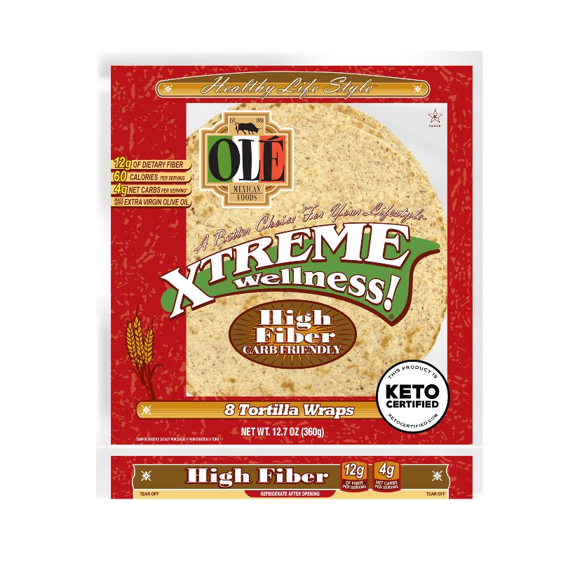Ole Xtreme Wellness High Fiber Low Carb Keto Friendly Tortilla Wraps - 12.7oz/8ct, 1 of 5
