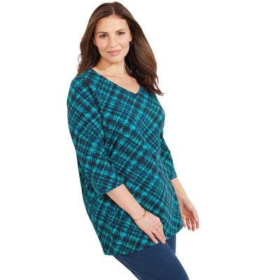 Catherines Women's Plus Size Suprema 3/4 Sleeve V-Neck Tee