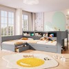 Twin Size L-Shaped Platform Bed with Trundle and a Drawer for Bedroom or Apartment - 2 of 4