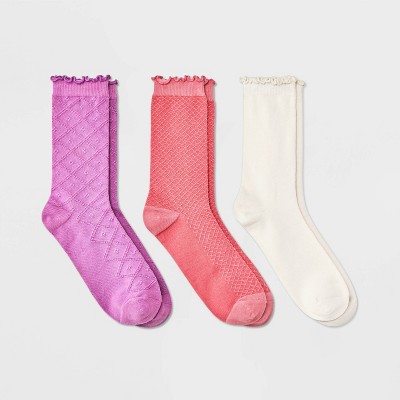 Girls' 3pk Fashion Ruffle Crew Socks - Art Class™ Purple : Target