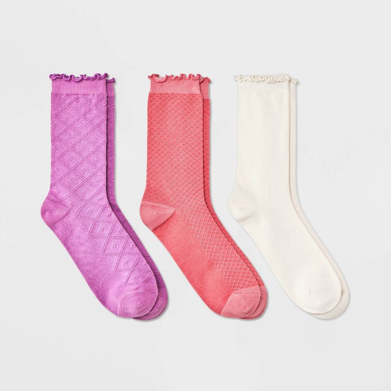 Girls' 3pk Fashion Ruffle Crew Socks - art class™ Purple, 1 of 5