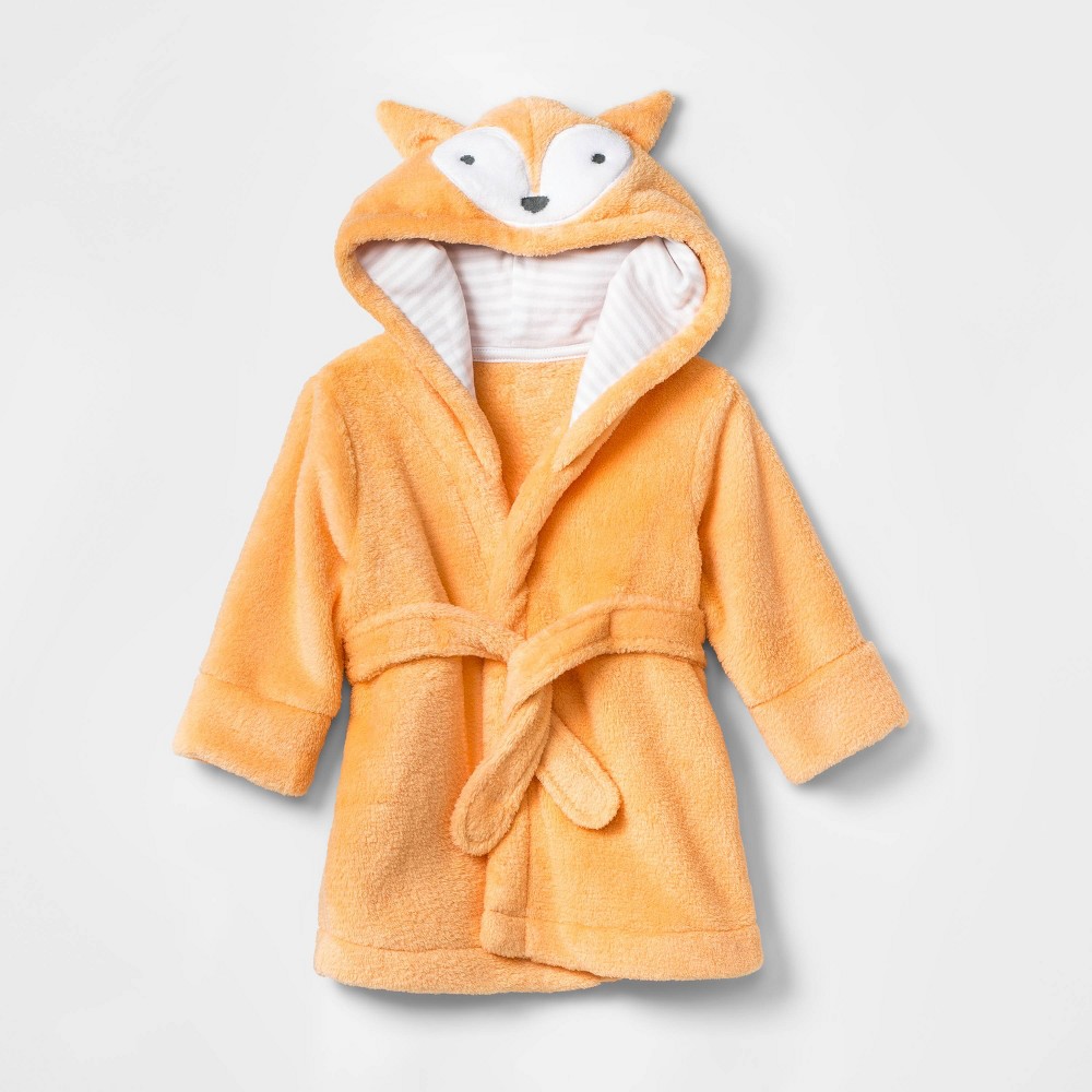 6-9M Baby Boys' Fox Plush Bath Robe - Cloud Island Orange 0-9M