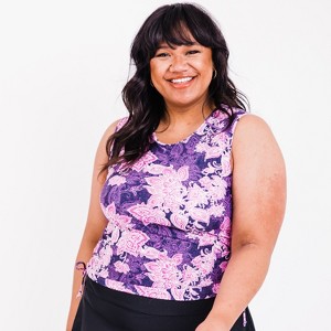 Calypsa Women's Closed Back UPF 50+ Tankini Maya Swim Top Plus Size - Purple Paisley, 4X - 1 of 4