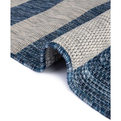 Coastal Breeze Blue and Ivory Stripe 6' x 9' Easy-Care Outdoor Rug