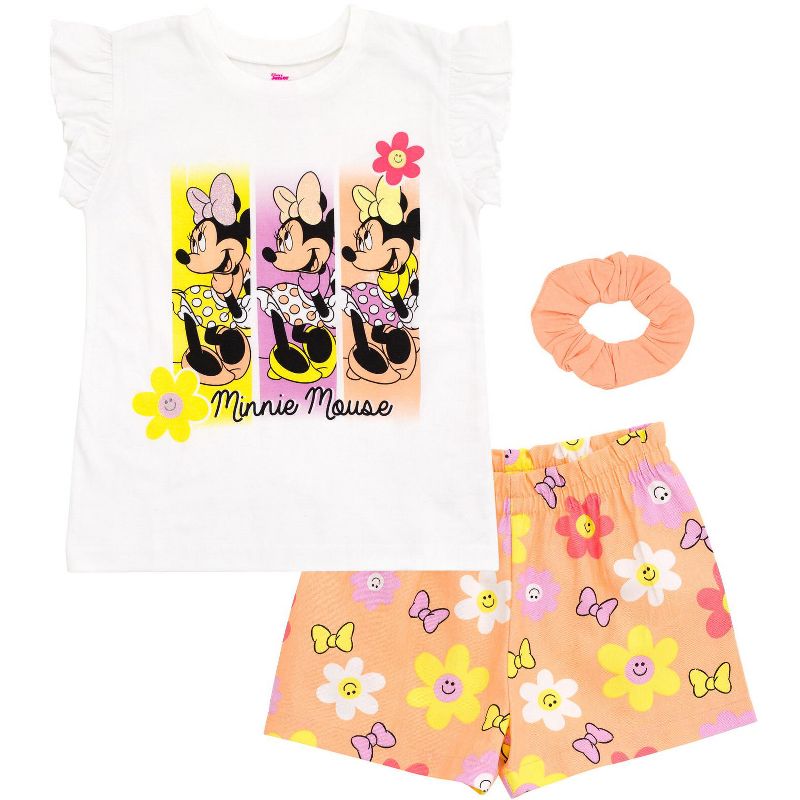 Disney Minnie Mouse T-Shirt French Terry Shorts and Scrunchie 3 Piece Outfit Set Infant to Big Kid, 1 of 7